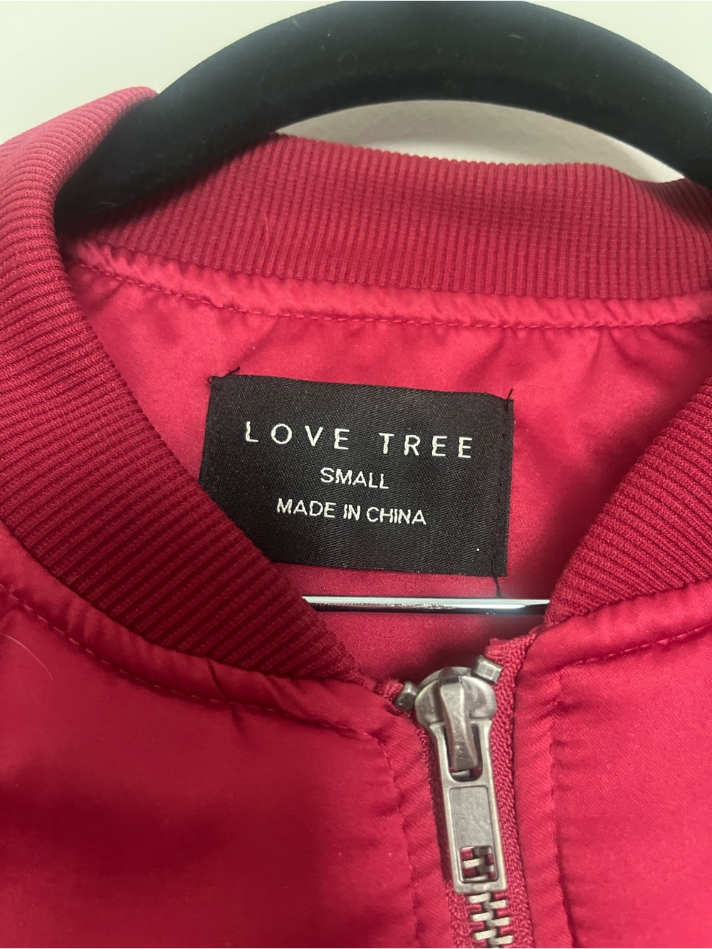 Love Tree Cherry Red Satin Bomber Jacket